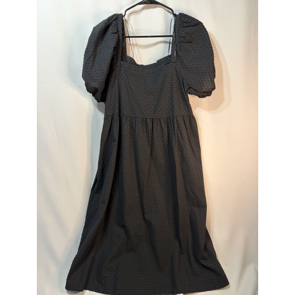 A New Day Swiss Dot Black Dress Short Bell Sleeve Size Medium, Very Nice